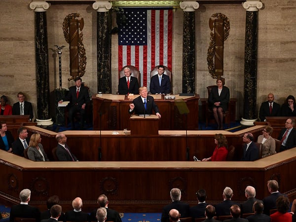 President Donald Trump delivers his State of the Union address to a joint session of Congress on Capitol Hill in Washington, Tuesday, Jan. 30, 2018. 